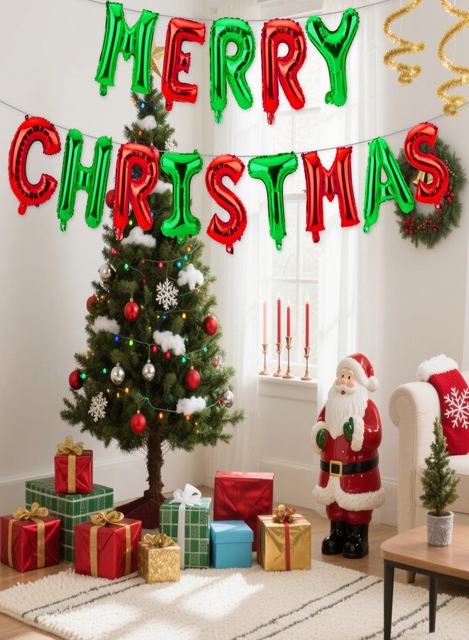 QIHOMPIB Merry Christmas Letter Banner Garland 16 Inch Red and Green Foil Balloon Kit Christmas Birthday Party Favors Supplies Decorations Indoor Outdoor Xmas Home Room Wall Decor Friends Props Sign Bunting - Image 4